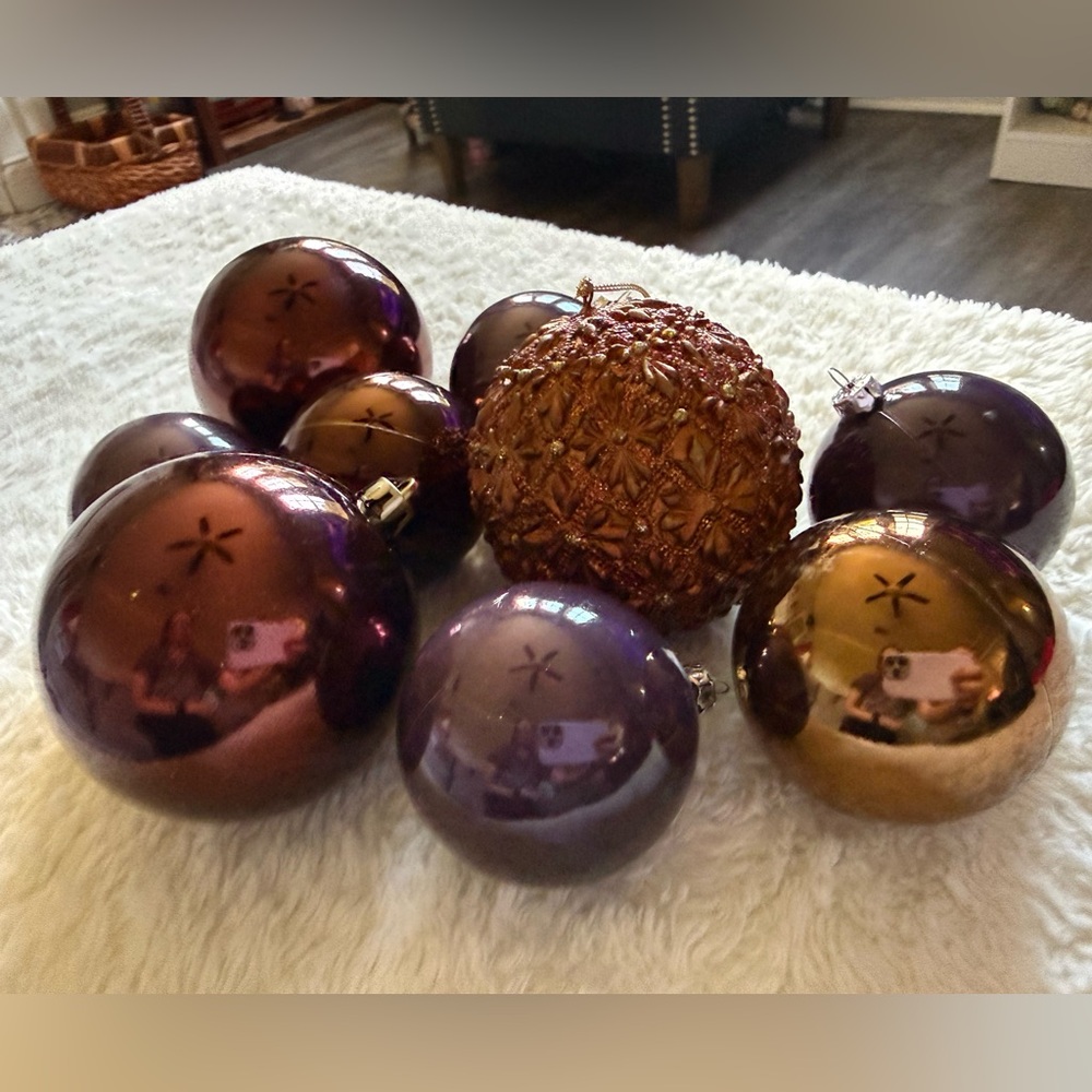 Holiday Ornament Set - Purple and Bronze Decorative Christmas Balls - Picture 2 of 3